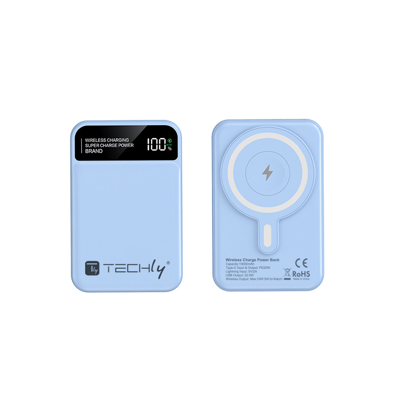 Power Bank Wireless Magnetico 3 in 1 con LED 10.000 mAh 22,5W Azzurro TECHLY - immagine 9