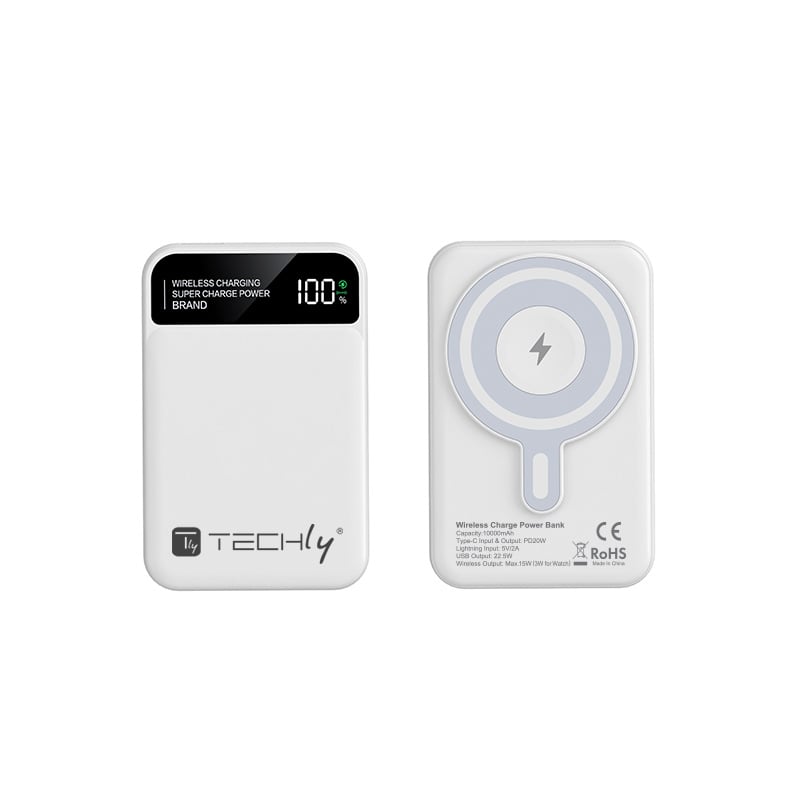 Power Bank Wireless Magnetico 3 in 1 con LED 10.000 mAh 22,5W Bianco TECHLY - immagine 9