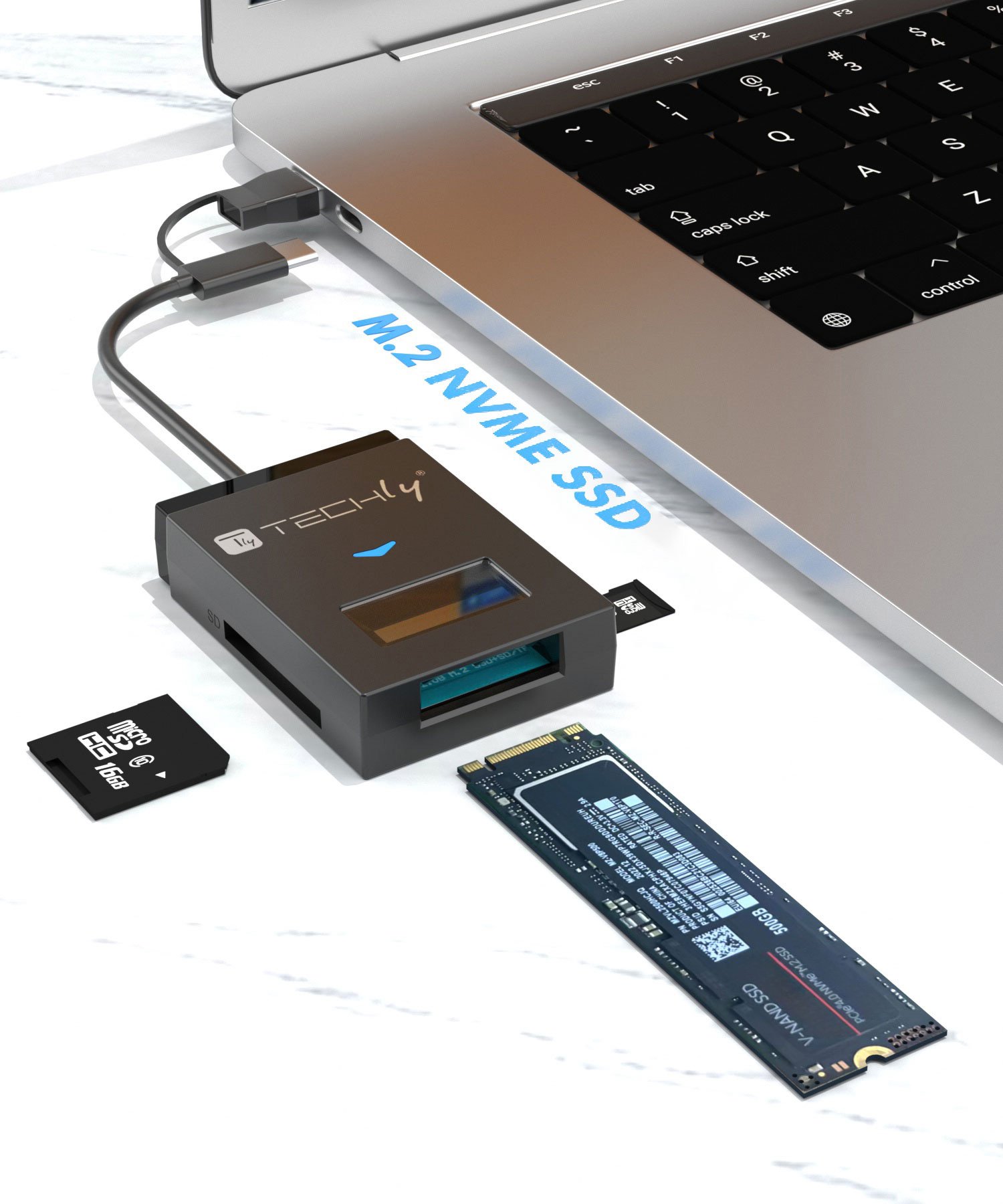 Adattatore USB-A/USB-C™ a NVME/SATA M.2 con Lettore Memorie SD/TF TECHLY - immagine 9