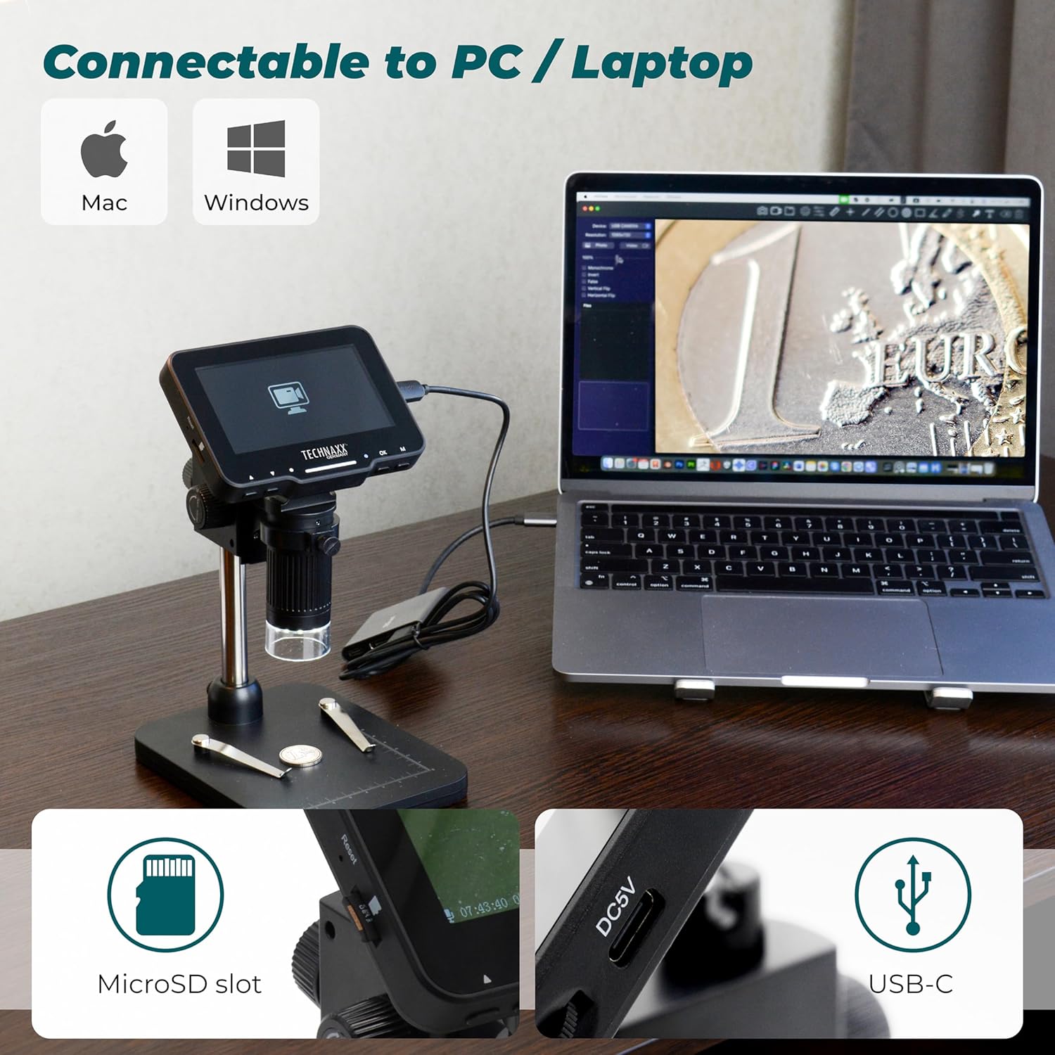 Microscopio Digitale con Display 4,3 Pollici 720p a 8 LED, TX-277 TECHNAXX - immagine 9
