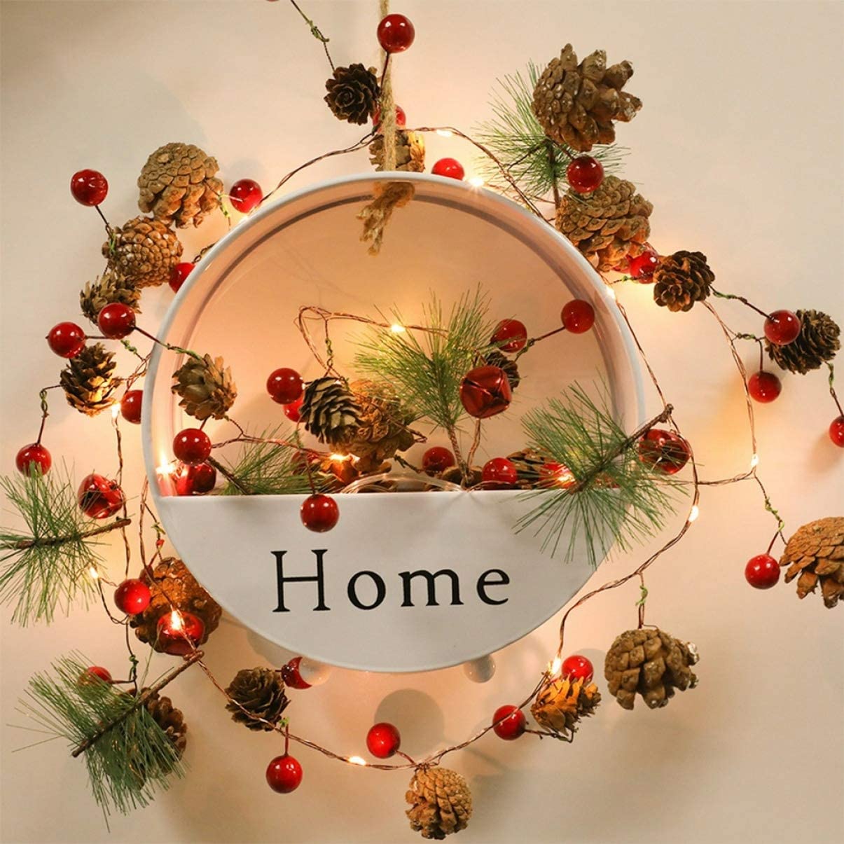 20 Luci LED in Filo d'argento Pigne e Bacche Rosse GOOBAY - immagine 9