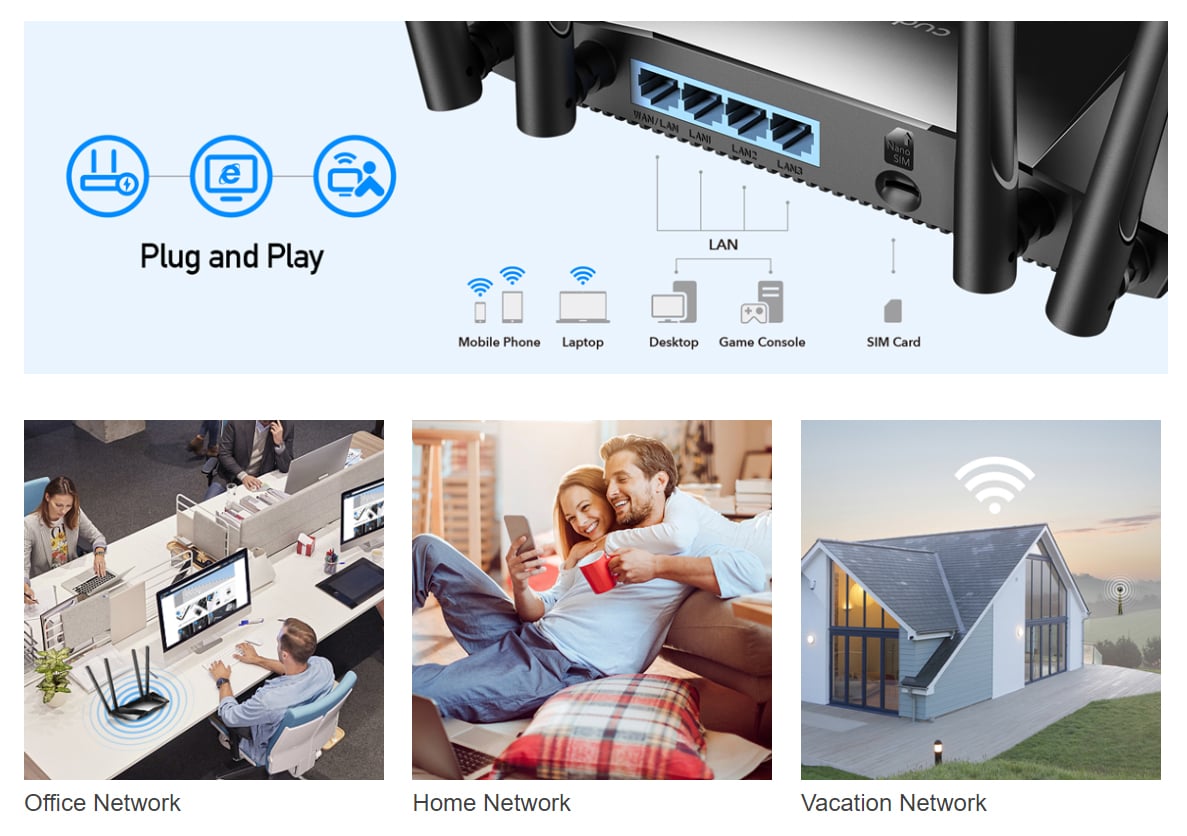 Router WiFi 4G LTE con Sim 300Mbps Porta LAN/WAN, LT400 CUDY - immagine 8