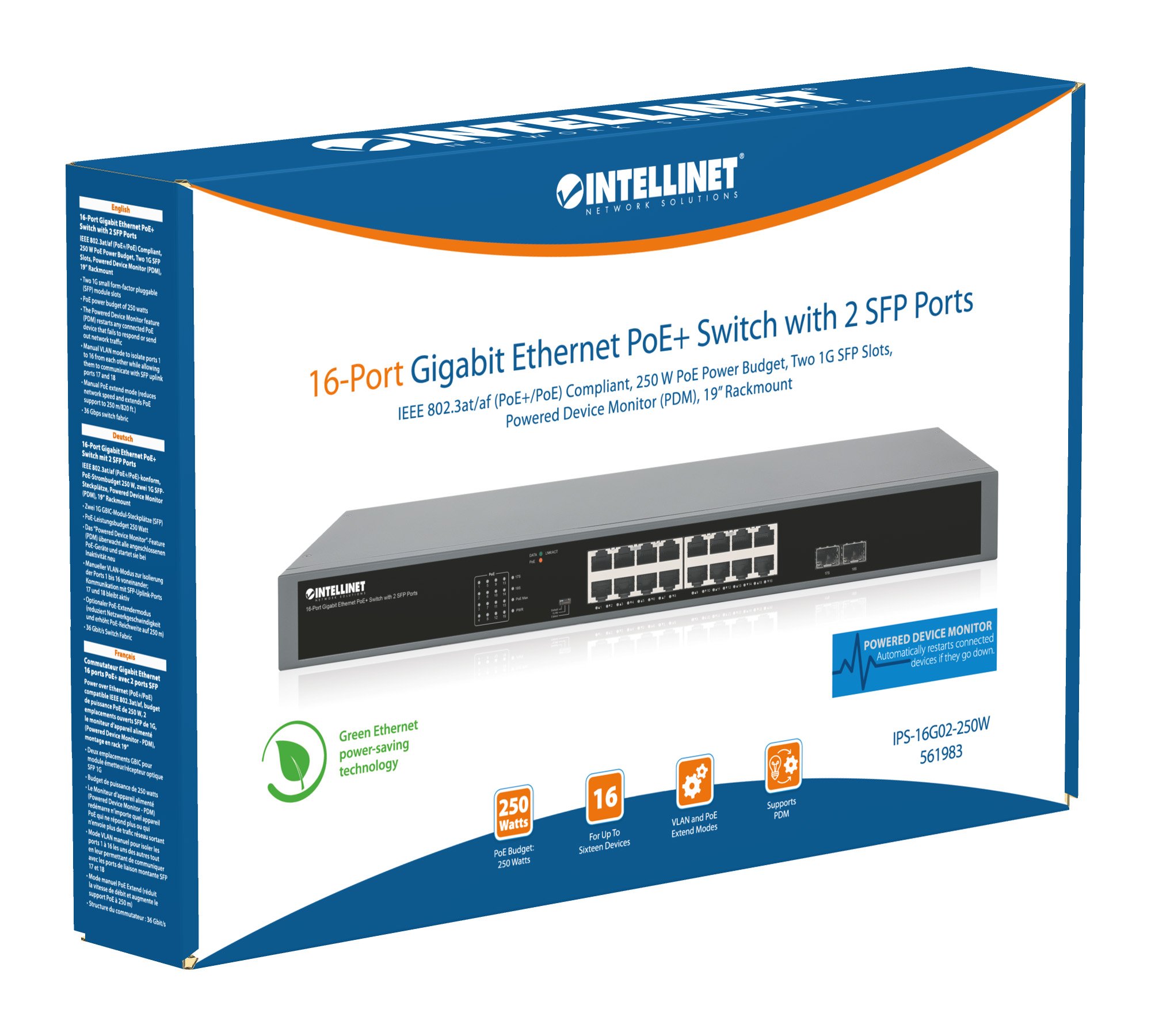 Gigabit Ethernet Switch PoE+ 16 porte con 2 porte SFP INTELLINET - immagine 9