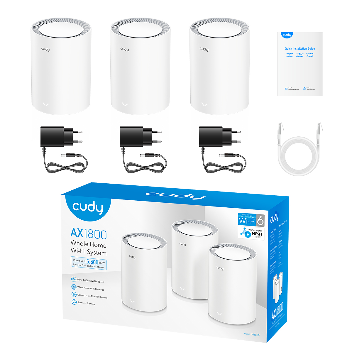 Sistema Wi-Fi 6 Mesh AX1800 Dual Band per Tutta la Casa, M1800 3pz CUDY - immagine 8