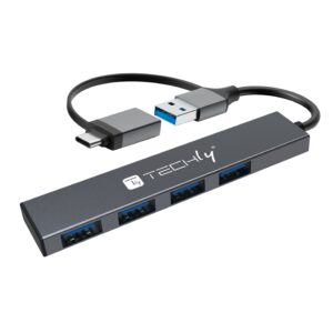Hub USB-A USB-C&trade; 3.2 a 4 porte USB-A Slim in Metallo TECHLY