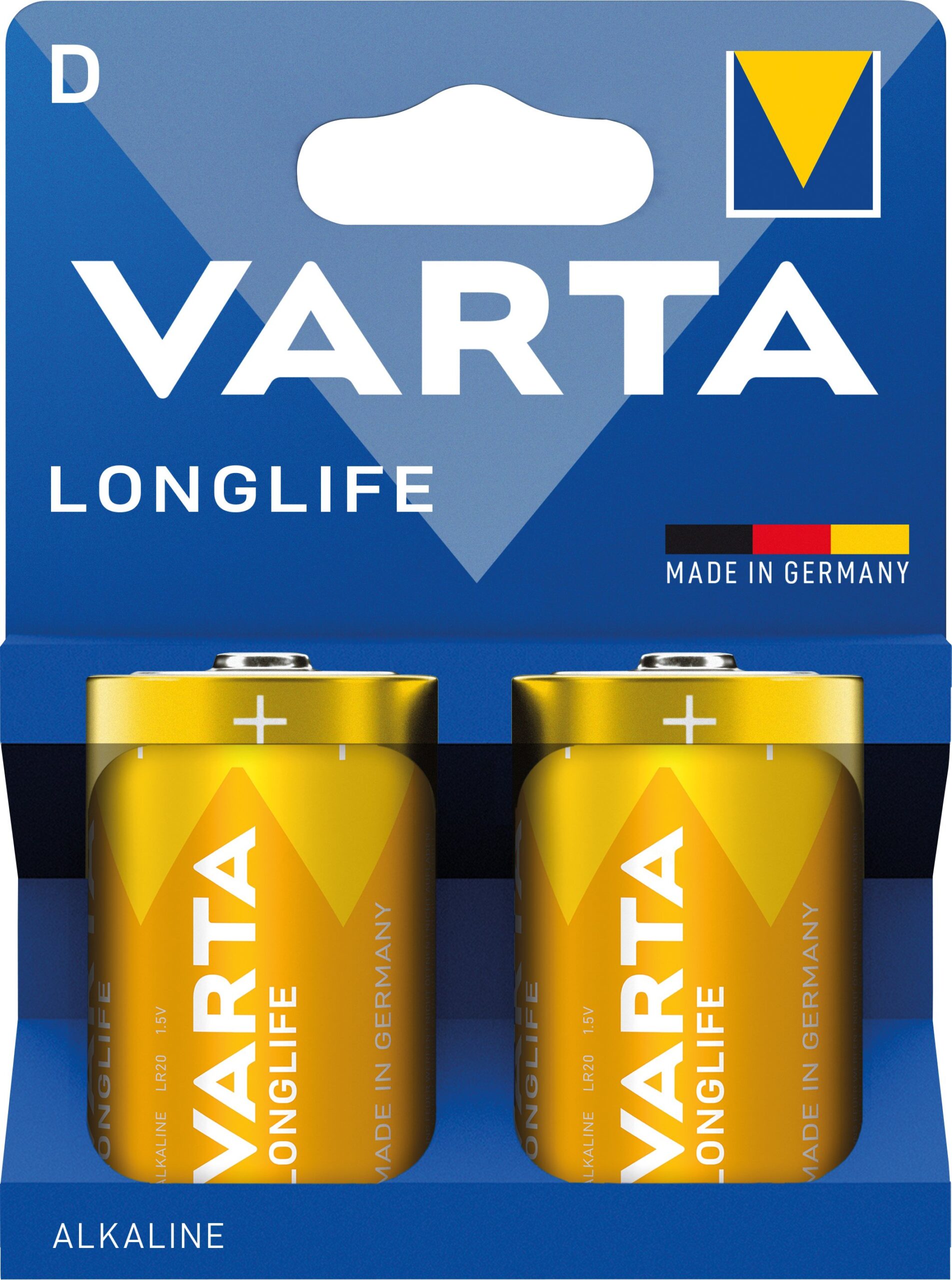 Blister 2 Batterie 1.5V Longlife Alcalina D Torcia VARTA