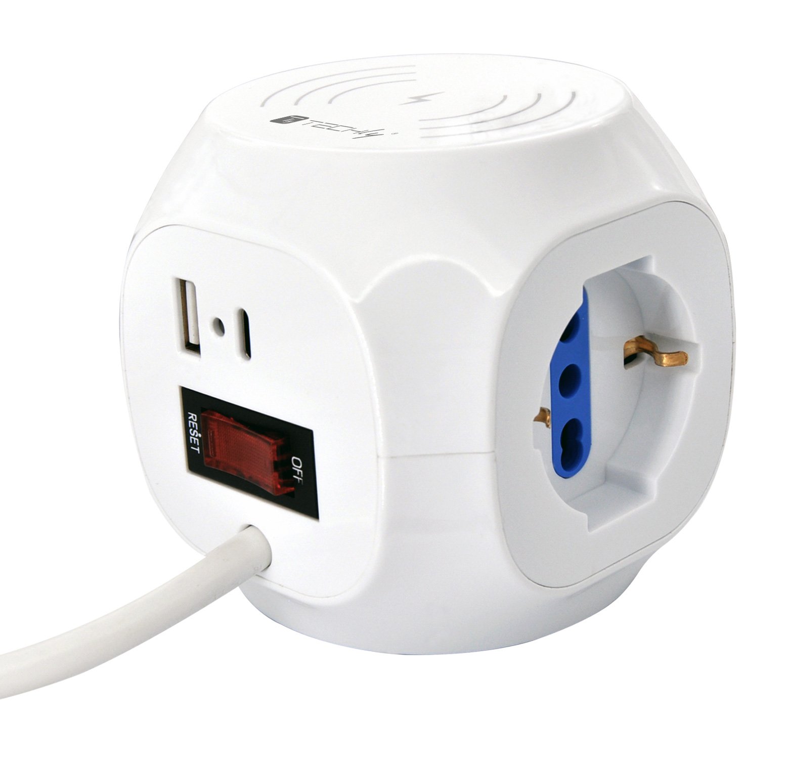 Multipresa a Cubo 4 Posti con USB-A e USB-C™ QC3.0 e Ricarica Wireless TECHLY