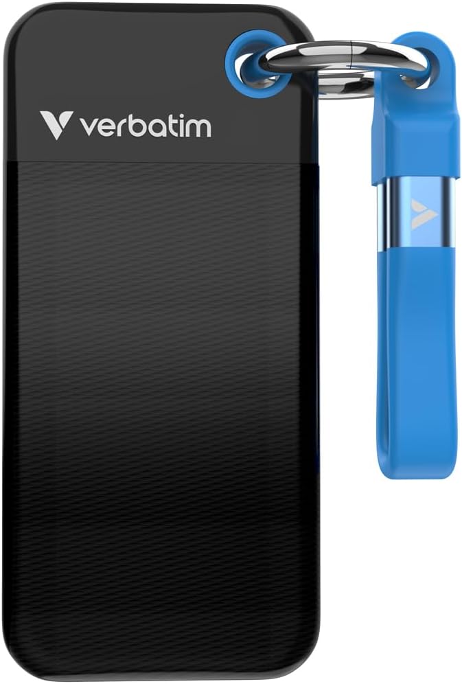 Pocket SSD Portachiavi con Attacco per Cavo USB-C™ 1TB Nero Blu VERBATIM
