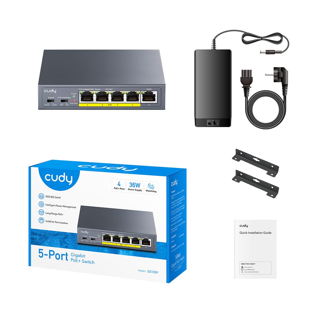 Switch Gigabit PoE+ a 5 porte, GS105P CUDY - immagine 2