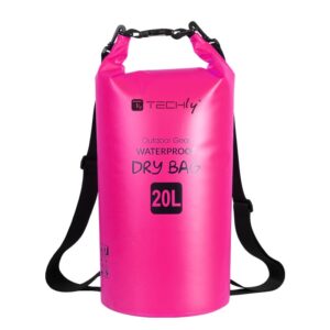 Sacca Impermeabile 20L Dry Bag con Tracolla Regolabile Fucsia TECHLY