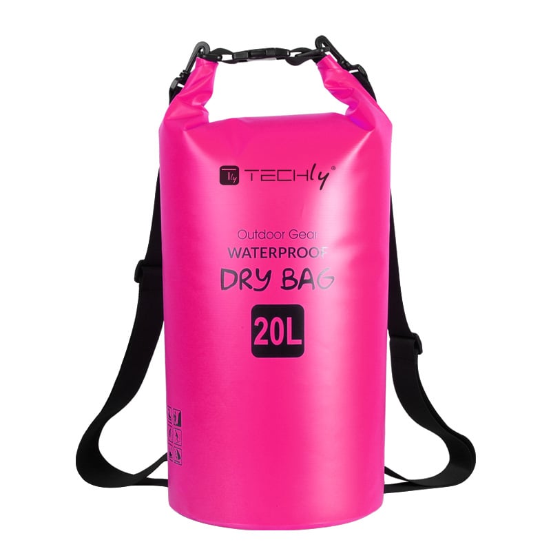 Sacca Impermeabile 20L Dry Bag con Tracolla Regolabile Fucsia TECHLY