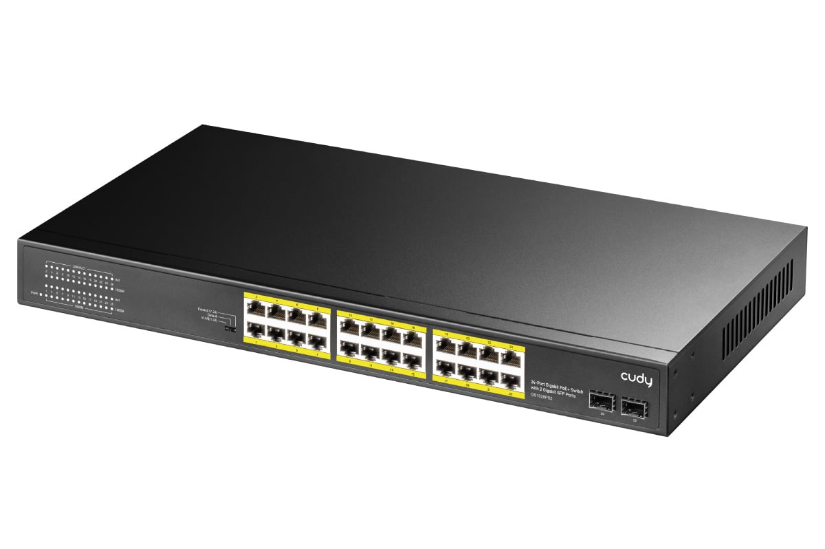Switch Gigabit PoE+ 24 Porte con 2 porte Gigabit SFP, GS1028PS2 CUDY