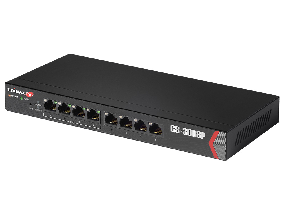 Switch Gigabit Web Managed 8 Porte a Lungo Raggio con 4 porte PoE+, GS-3008P EDIMAX