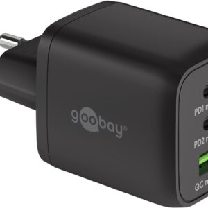 Nano Caricatore Alimentatore GaN 2xUSB-C™ (PD) + USB-A (QC) da Muro 65W Nero GOOBAY