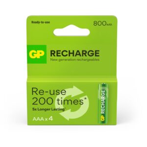 Blister 4 Batterie Ricaricabili AAA Mini Stilo 800 mAh GP ReCyko GP BATTERIES