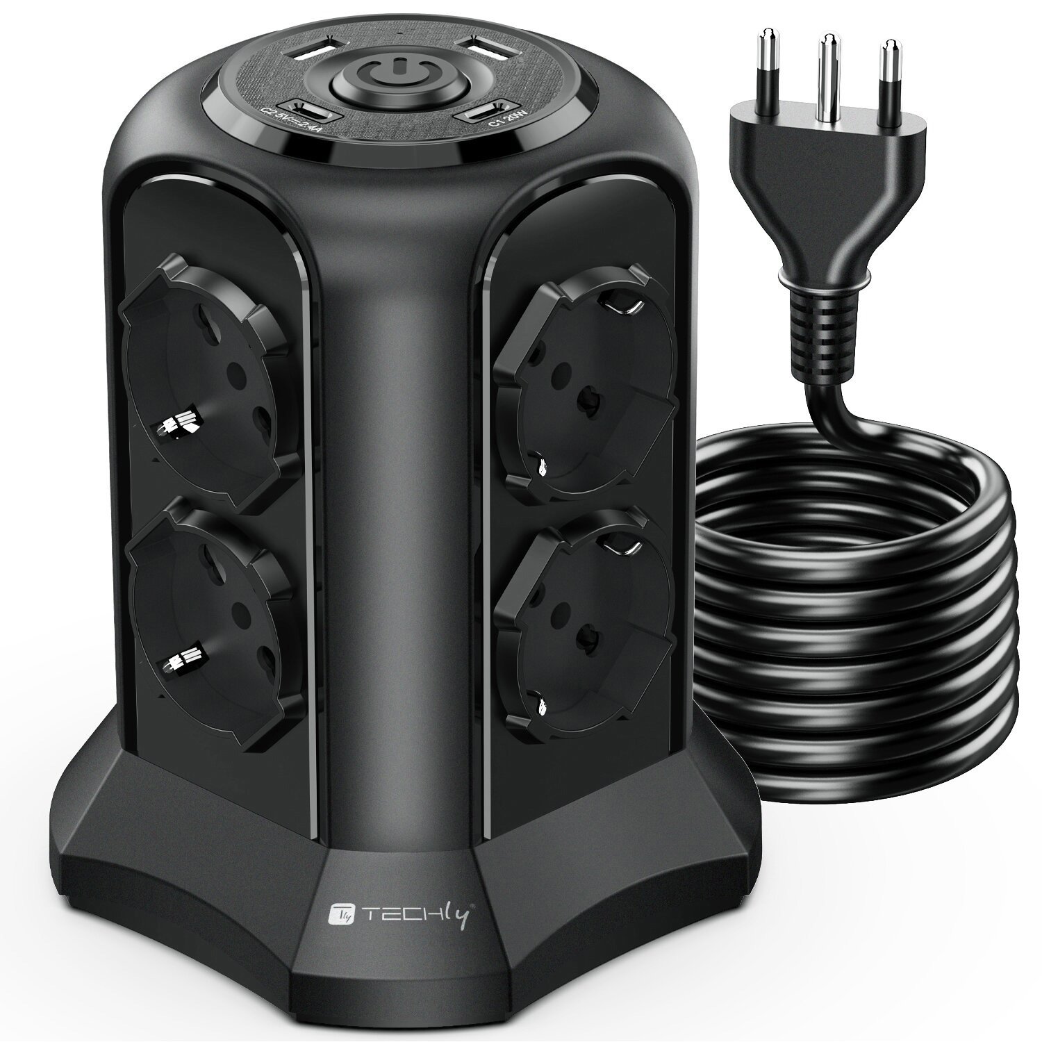 Multipresa da Tavolo a Torretta Salvaspazio 8 Prese Schuko 2 USB-A e 2 USB-C™ TECHLY