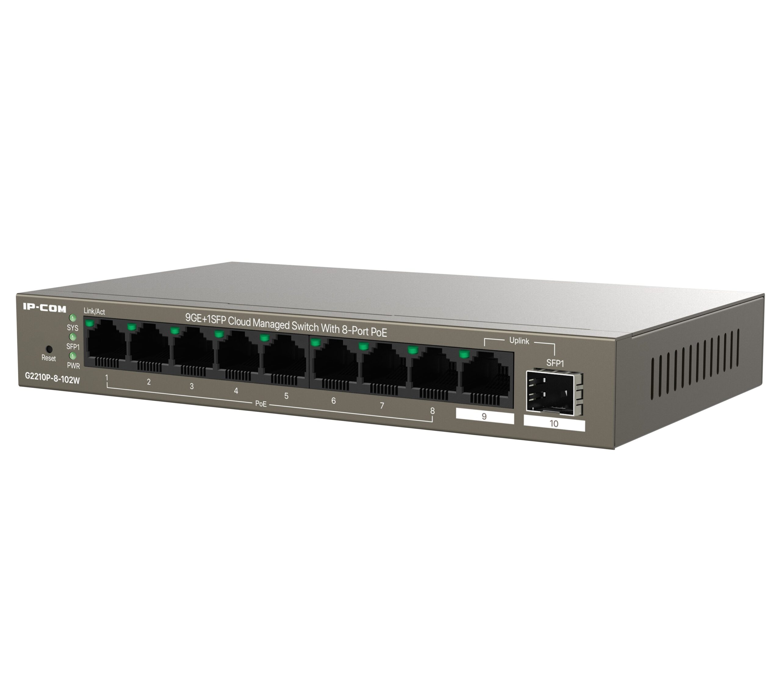 Switch 9GE +1SFP con PoE 8 porte Gestito da Cloud, G2210P-8-102W IP-COM