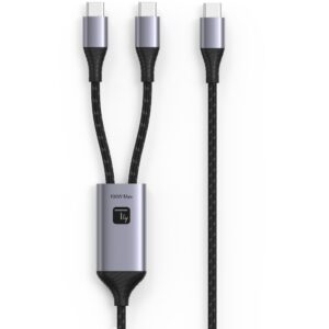Cavo di Ricarica Sdoppiatore USB-C&trade; Maschio a Due USB-C&trade; Maschio 100W 1,5m TECHLY
