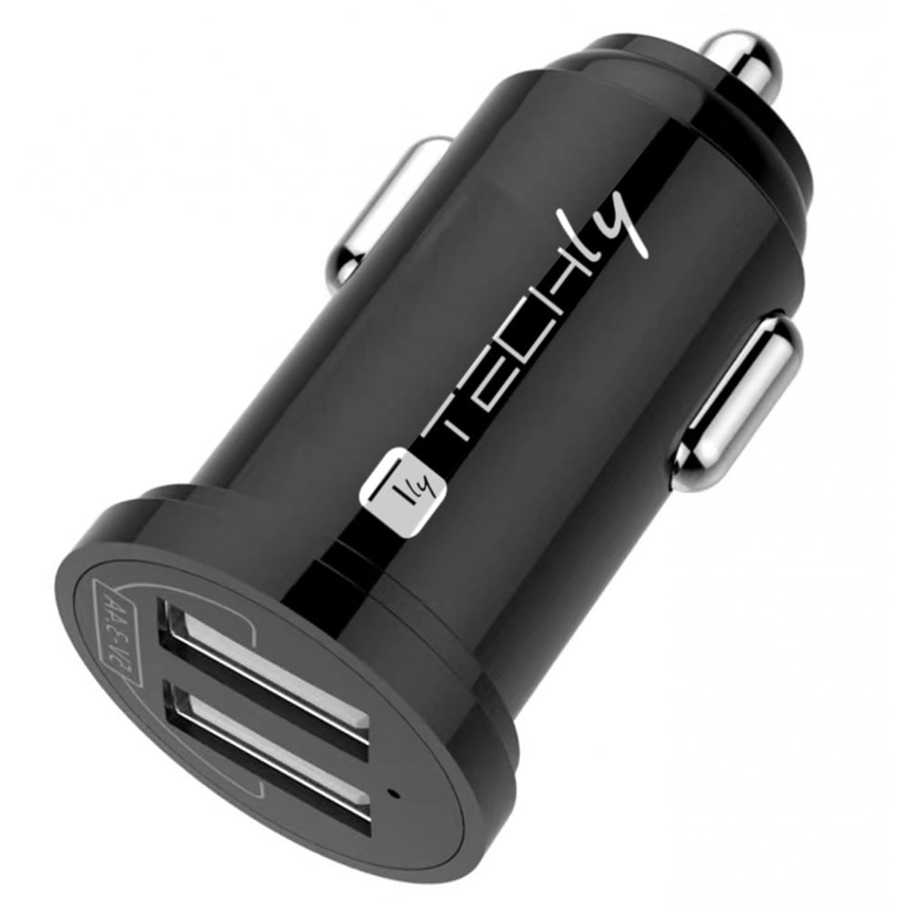 Mini Caricatore da Auto 2 Porte USB-A 17W/3.4A Nero TECHLY
