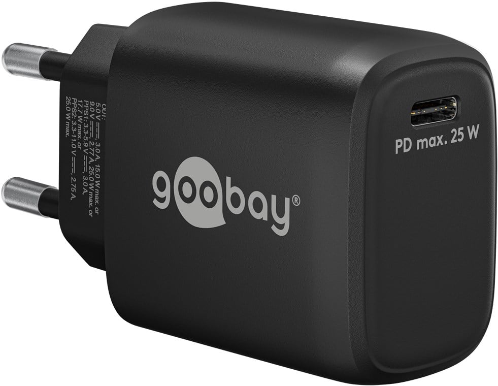 Caricatore Alimentatore GaN USB-C™ PD da Muro 25W Nero GOOBAY
