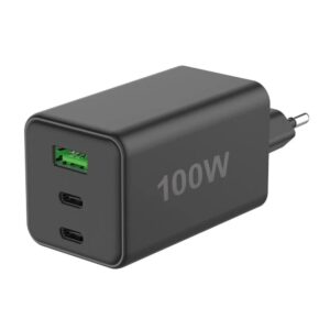 Caricatore Alimentatore GaN 100W 2x USB-C&trade; 1x USB-A Power Delivery Fast Charger Nero FONTASTIC