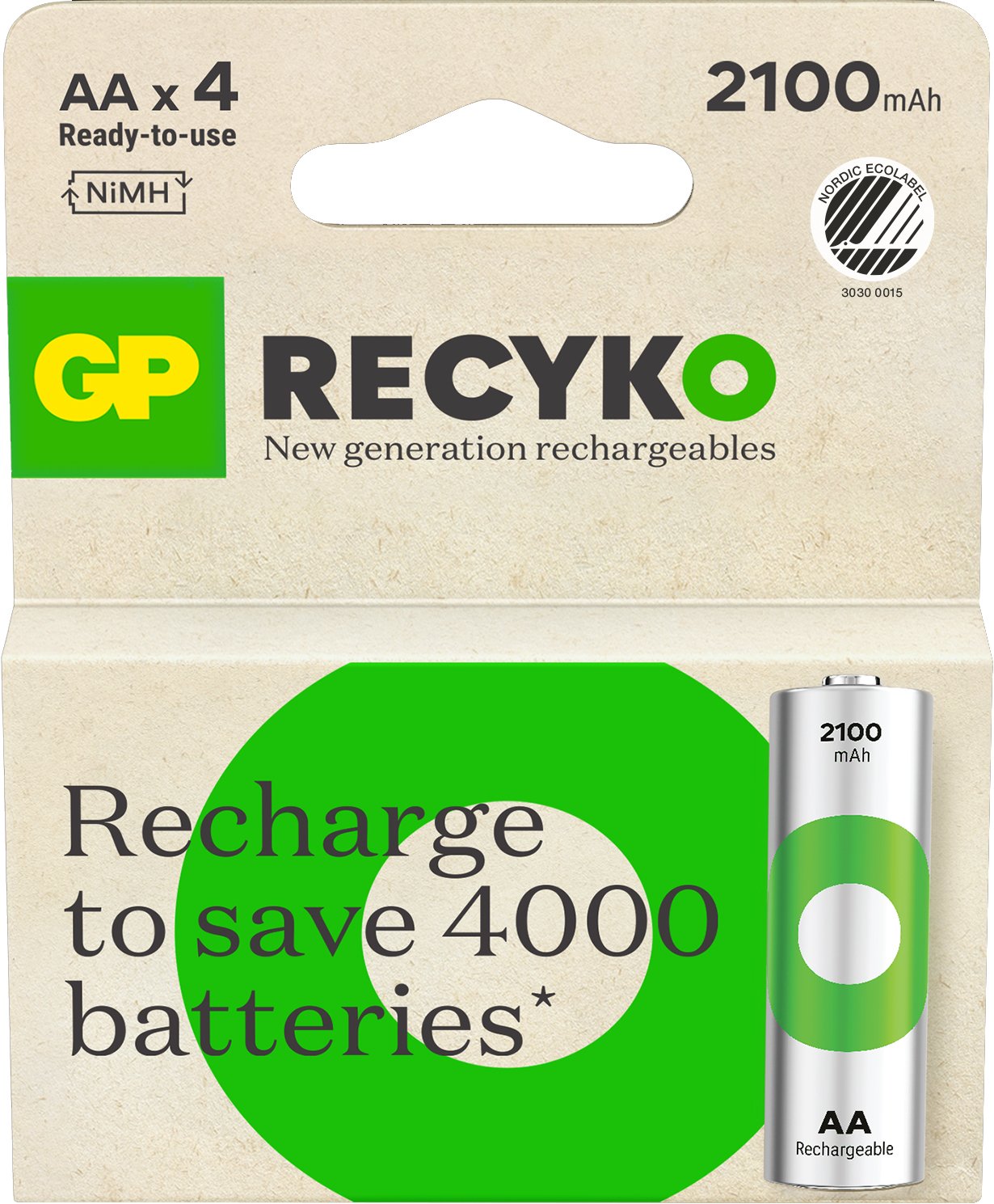 Blister 4 Batterie Ricaricabili AA Stilo 2100 mAh GP ReCyko GP BATTERIES