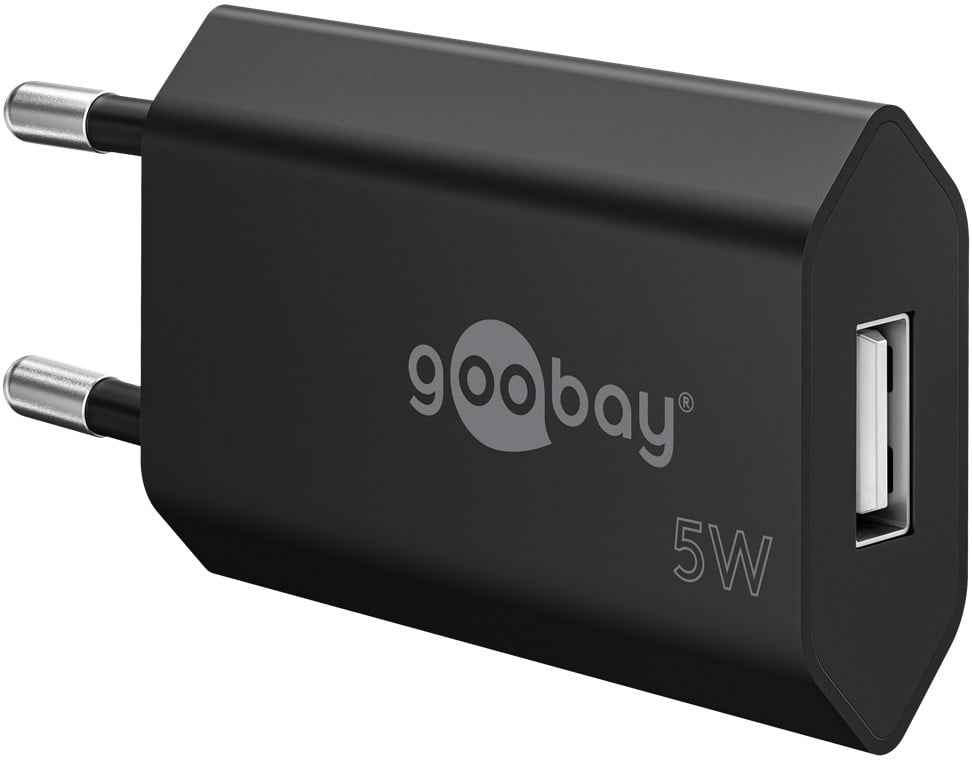 Caricatore USB 1A 5W Compatto Spina Europea Nero GOOBAY