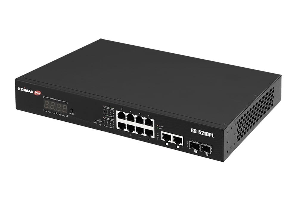 Smart Switch Web a Lungo Raggio 12 porte Gigabit PoE+ VLAN con 2 porte Gigabit RJ45 e 2 porte SFP, GS-5210PL EDIMAX