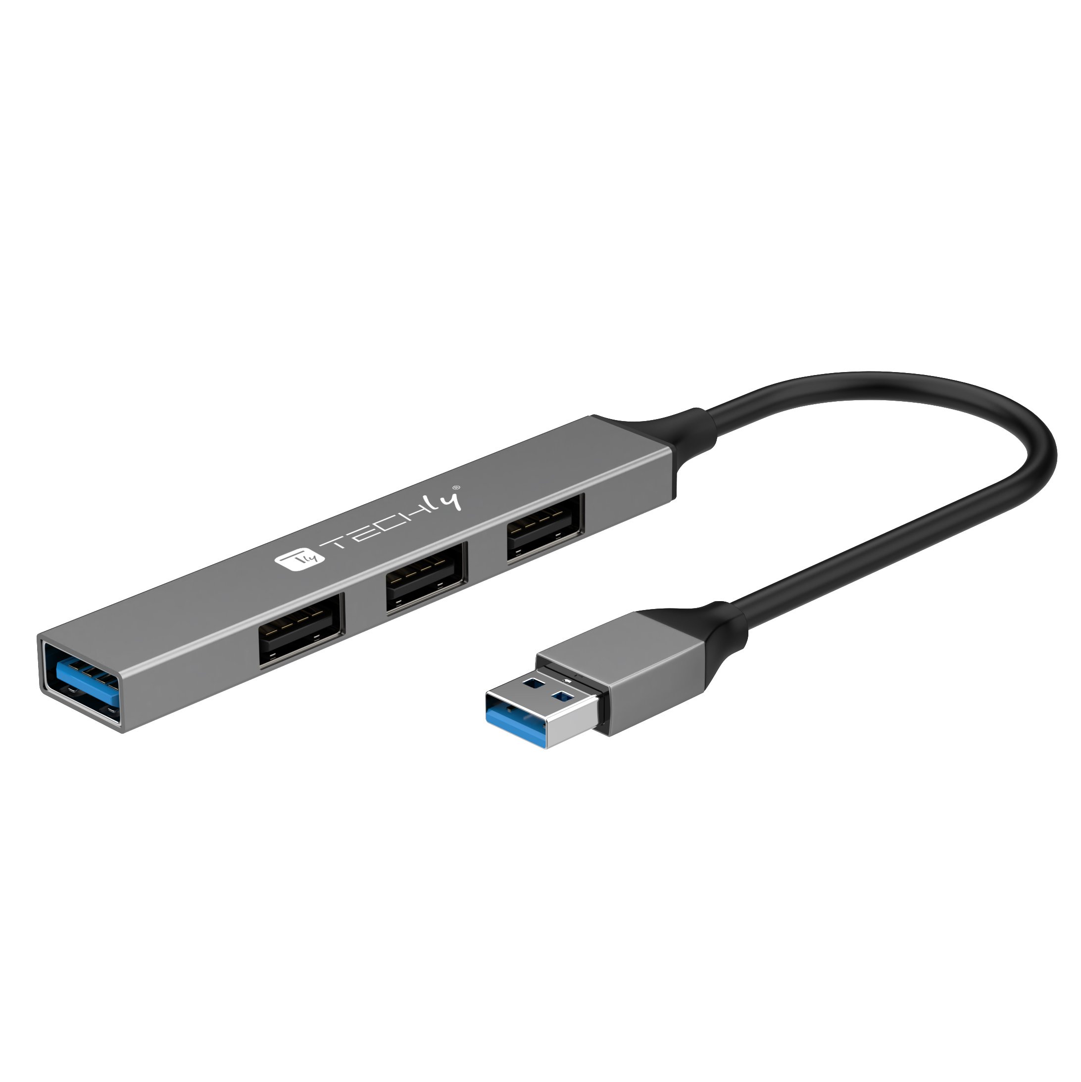 Hub USB-A 3.2 a 4 porte USB-A Slim in Metallo TECHLY