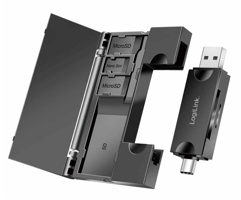 Lettore di Memorie USB 3.2 Gen1 2 in 1 con Custodia Card LOGILINK