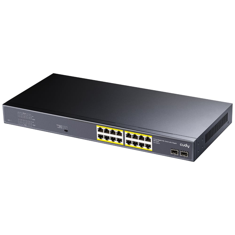 Switch Gigabit PoE+ 16 Porte con 2 slot SFP Gigabit, GS1020PS2 CUDY