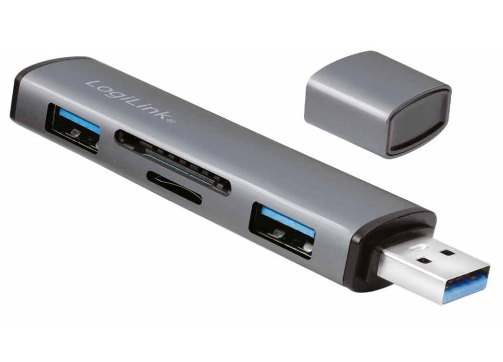 Hub USB3.2 Gen2 2 Porte USB A con Lettore di Schede Card Reader LOGILINK