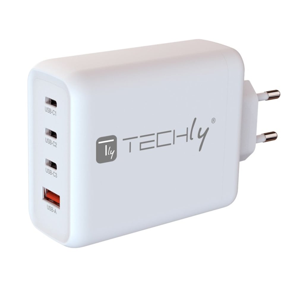 Caricatore Alimentatore GaN 3 porte USB-C™ e 1 USB-A da Muro 140W TECHLY