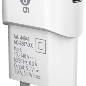 Caricatore USB 1A 5W Compatto Spina Europea Bianco GOOBAY