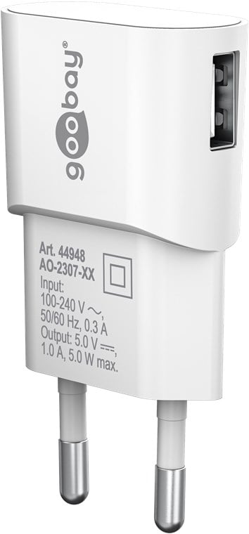 Caricatore USB 1A 5W Compatto Spina Europea Bianco GOOBAY