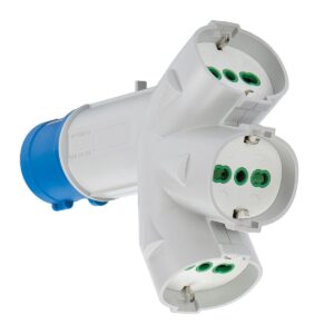 Adattatore Industriale Triplex da Spina Italiana 16A a 3 Prese Bipasso Schuko FME