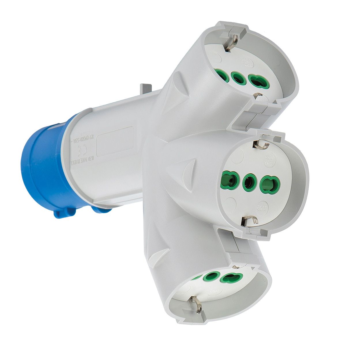 Adattatore Industriale Triplex da Spina Italiana 16A a 3 Prese Bipasso Schuko FME