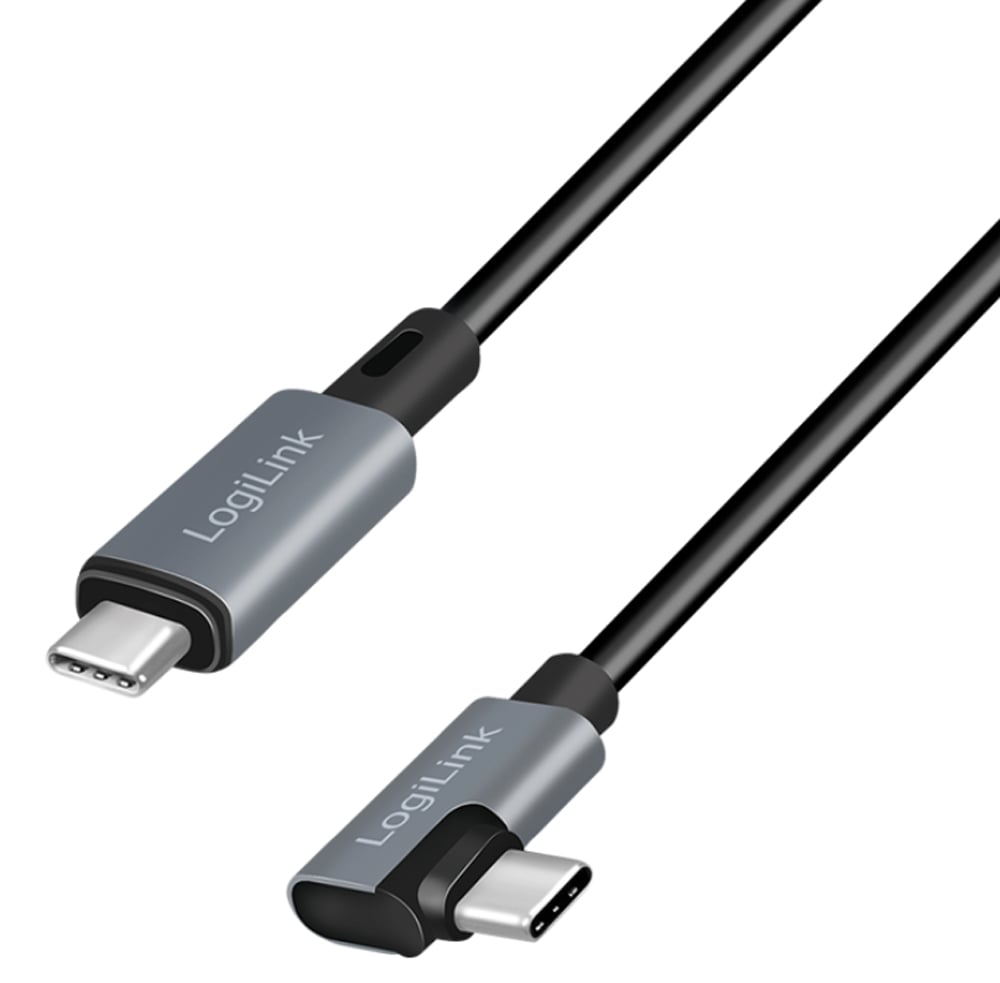 Cavo HighSpeed E-mark PD USB-C™ Maschio Angolato/USB-C™ Maschio Dritto 1m Nero LOGILINK