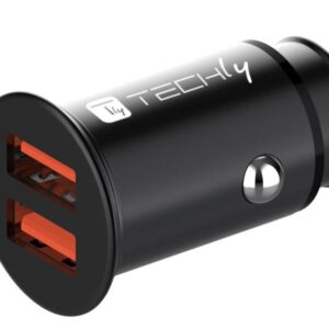 Mini Caricatore da Auto 2 Porte USB-A Ricarica veloce 36W Metallo Nero TECHLY