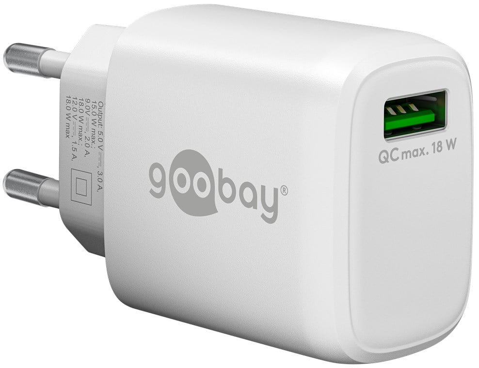 Caricabatterie Ricarica Rapida USB QC 3.0 (18 W) Bianco GOOBAY