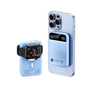 Power Bank Wireless Magnetico 3 in 1 con LED 10.000 mAh 22,5W Azzurro TECHLY