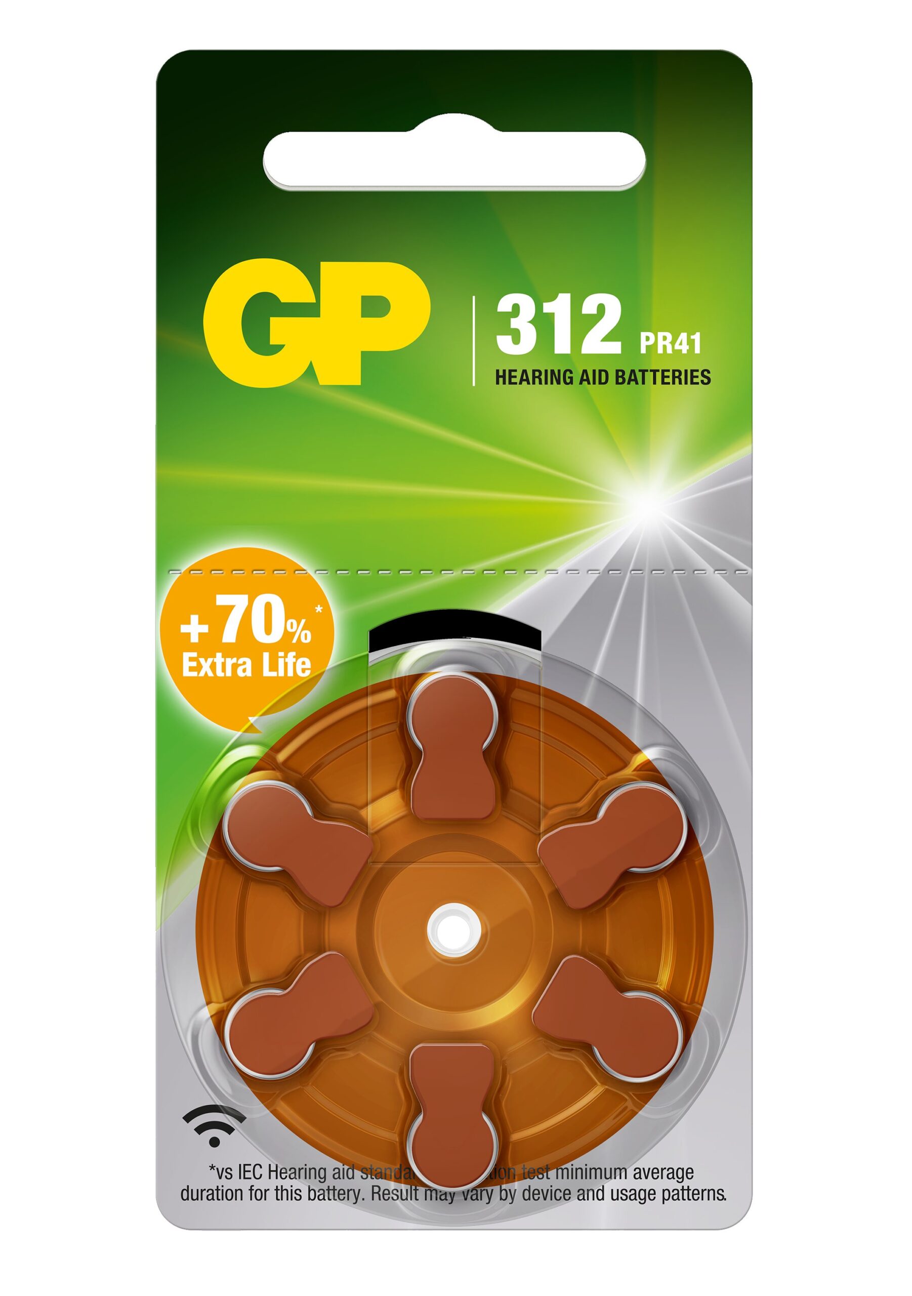 Batteria a Bottone per Apparecchi Acustici ZA 312/AR41 6pz GP BATTERIES