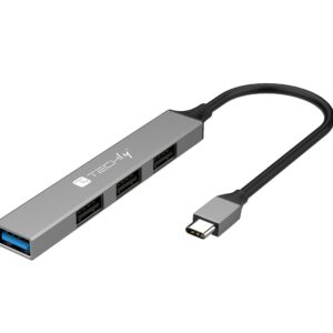 Hub USB-C&trade; 3.2 a 4 porte USB-A Slim in Metallo TECHLY
