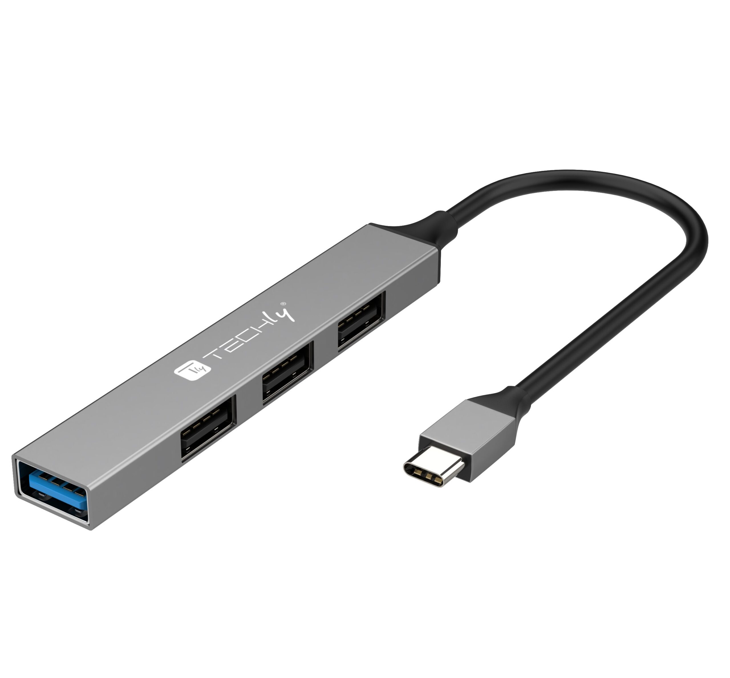 Hub USB-C™ 3.2 a 4 porte USB-A Slim in Metallo TECHLY
