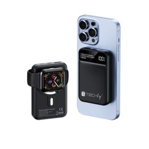 Power Bank Wireless Magnetico 3 in 1 con LED 10.000 mAh 22,5W Nero TECHLY